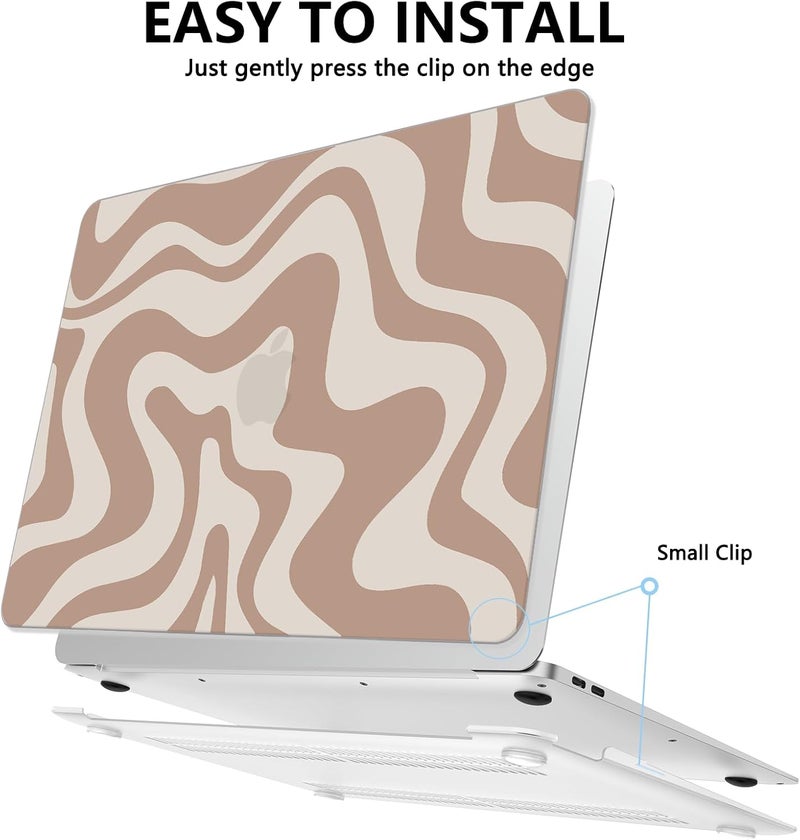 AKIT Compatible with MacBook Air 13 Inch Case M1 2022 2021 2020 2019 2018 A2337 A2179 A1932, Pattern Hard Shell Laptop Case+Screen Protector+Keyboard Cover for Mac Book Air 13.3 Inch, Brown Wave - Image 4